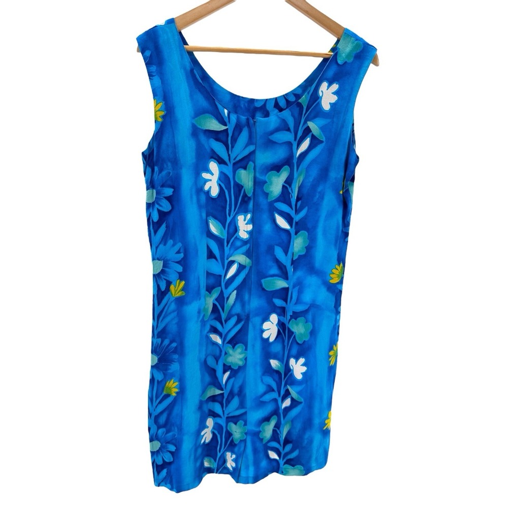 VTG Jams World 90s Floral Mini Dress XL Blue Tropical Hawaiian Sun Dress - Picture 2 of 5